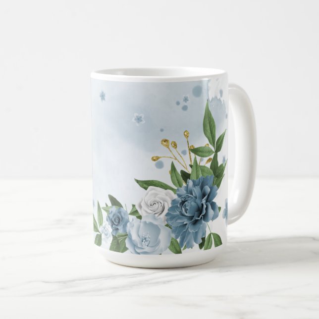 pretty blue flowers greenery  coffee mug (Front Right)