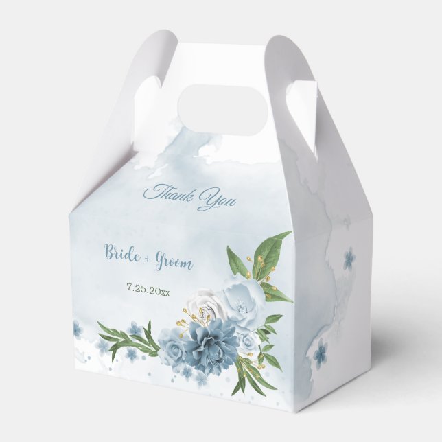 pretty blue flowers greenery  favour box (Front Side)