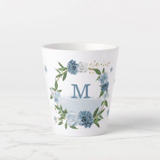 pretty blue flowers greenery  latte mug (Front)