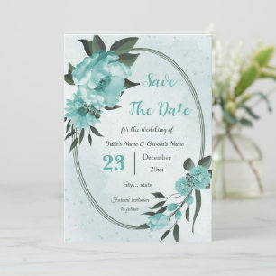 pretty blue flowers greenery save the date