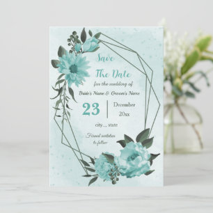 pretty blue flowers greenery save the date