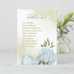 pretty blue flowers greenery seating chart card
