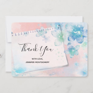 Pretty Blue Flowers on Pink Background Thank You