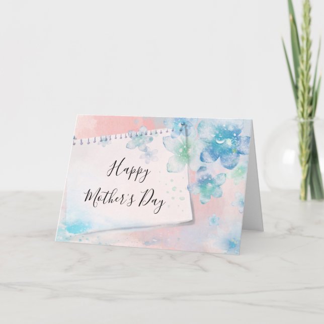  Pretty Blue Flowers on Pink Mother's Day Card (Front)