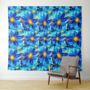 Pretty Blue Flowers Pattern Tapestry