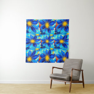 Pretty Blue Flowers Pattern Tapestry