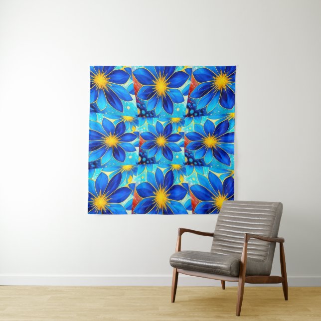 Pretty Blue Flowers Pattern Tapestry (In Situ (Horizontal))