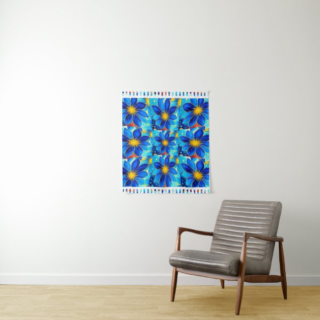 Pretty Blue Flowers Pattern Tapestry (In Situ)