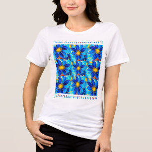 Pretty Blue Flowers Pattern Tri-Blend Shirt