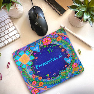 Pretty Blue Flowers Personalised Inspirivity Mouse Pad