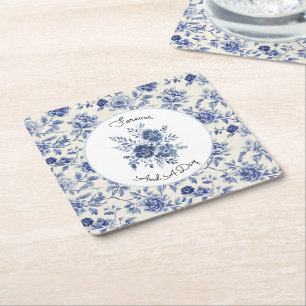 Pretty Blue Flowers Wedding Square Paper Coaster