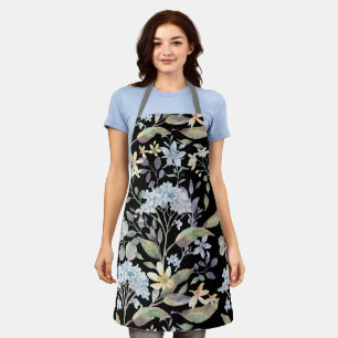 Pretty Blue Garden Floral Kitchen Cooking Apron