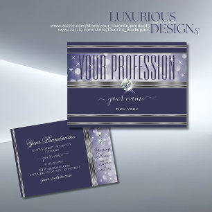 Pretty Blue Glitter Luminous Stars Silver Border Business Card
