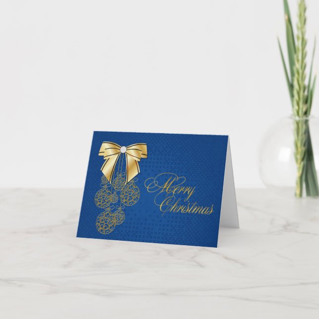 Pretty Blue & Gold Christmas Greeting Card (Front)