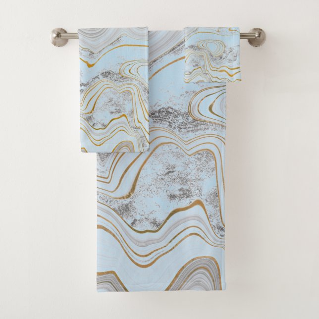 Pretty Blue Gold Marble Towel BATHROOM TOWEL SET (Insitu)