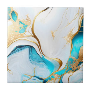 Pretty Blue Gold White Marble Design Ceramic Tile