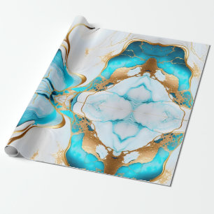Pretty Blue Gold White Marble Design Wrapping Paper