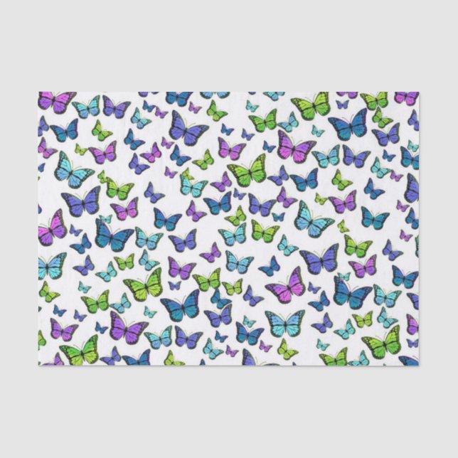 Pretty Blue Green and Purple Butterfly Pattern Tissue Paper (Front)