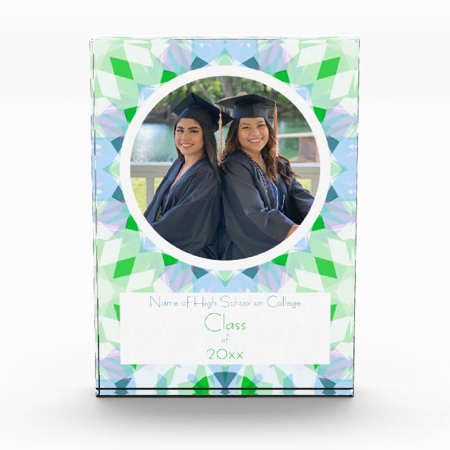 Pretty Blue Green Graduation Photo Keepsake Gift Block (Front)