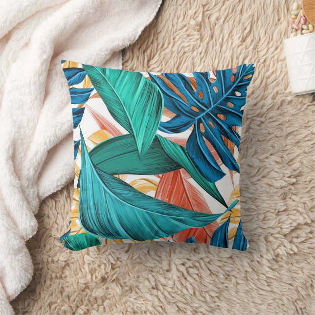 Pretty Blue Green Red Yellow Leaves Seamless Cushion (Blanket)