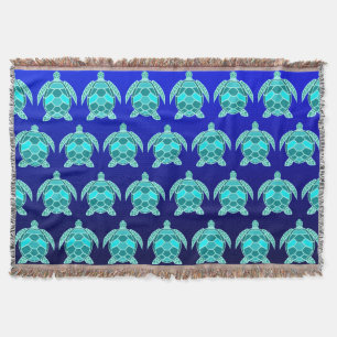 Pretty Blue green turquoise teal turtles pattern  Throw Blanket
