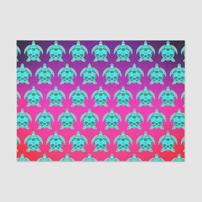 Pretty Blue green turquoise teal turtles pattern Tissue Paper (Front)