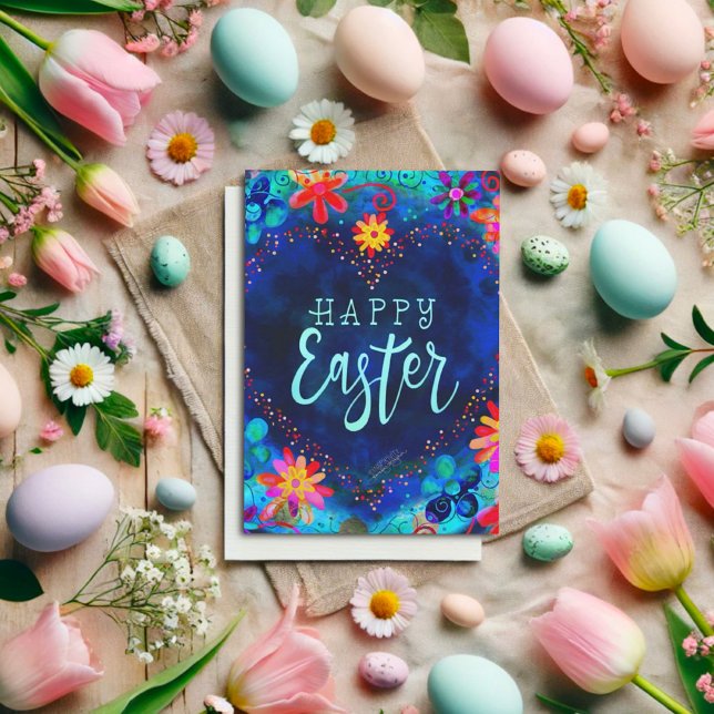 Pretty Blue Heart Inspirivity Happy Easter Card (Creator Uploaded)