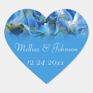 pretty blue hydrangea bride and groom wedding heart sticker