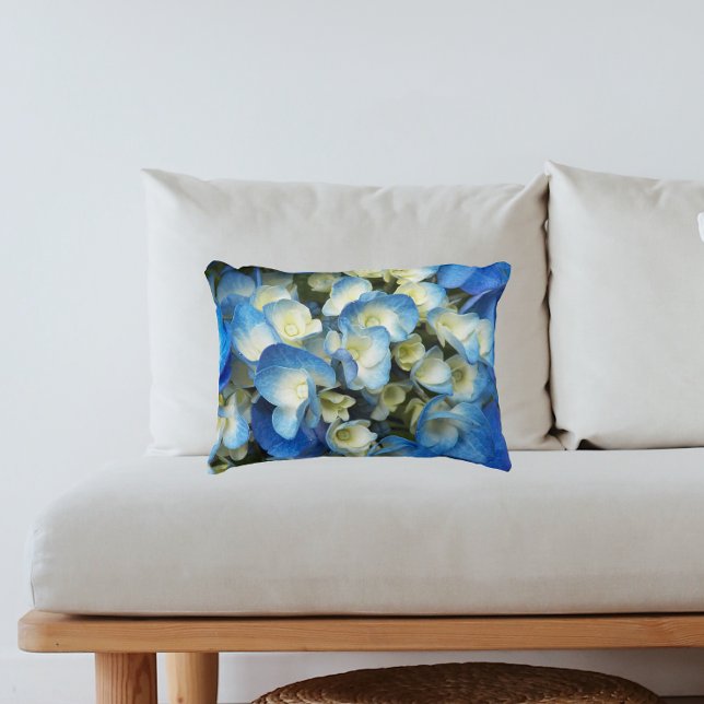 Pretty Blue Hydrangea Floral Decorative Cushion (In Situ Sofa)