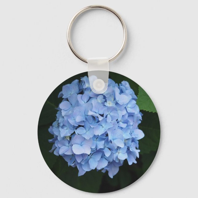 Pretty Blue Hydrangea Floral Photo Key Ring (Front)