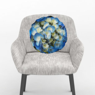 Pretty Blue Hydrangea Floral Round Cushion