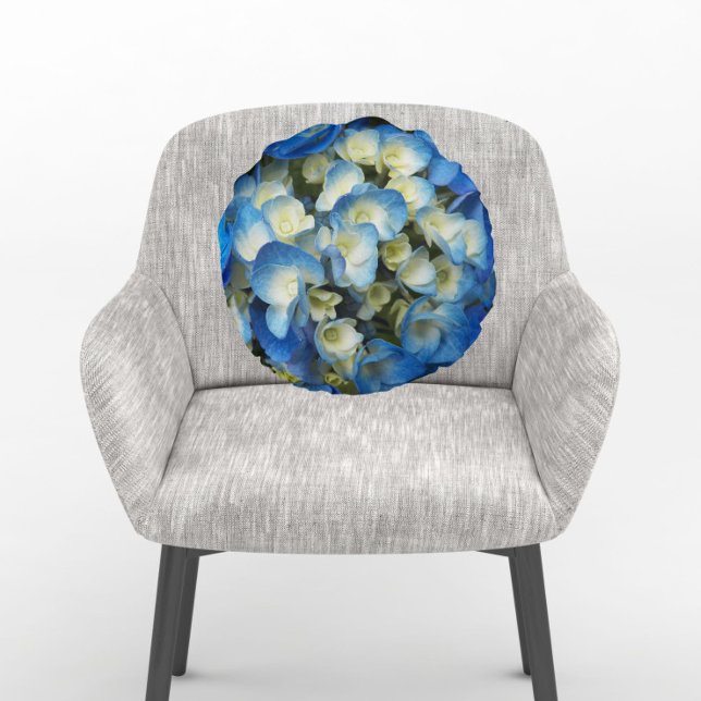 Pretty Blue Hydrangea Floral Round Cushion (In Situ Chair)