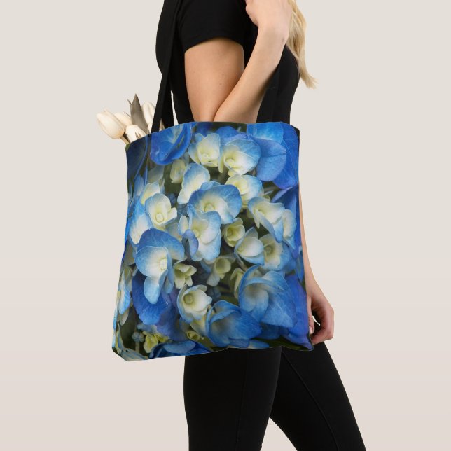Pretty Blue Hydrangea Floral Tote Bag (Close Up)