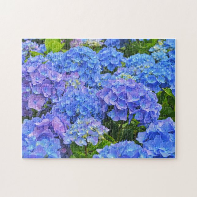 Pretty Blue Hydrangea Flower Garden Art Puzzle (Horizontal)