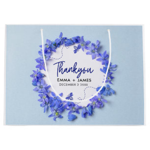 Pretty Blue Hydrangeas Script Wedding Thank You  Large Gift Bag