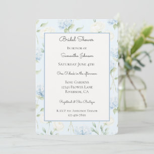 Pretty Blue Hyndrangea Flowers Bridal Shower Invitation