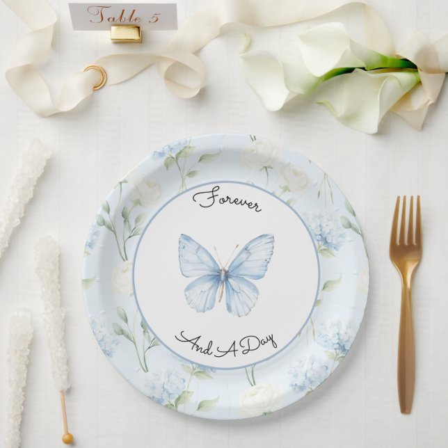 Pretty Blue Hyndrangea Flowers Wedding Paper Plate (Wedding)
