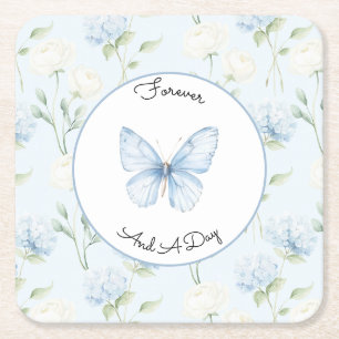 Pretty Blue Hyndrangea Flowers Wedding Square Paper Coaster