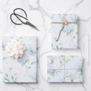 Pretty Blue Hyndrangea Flowers Wedding Wrapping Paper Sheet