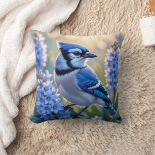 Pretty Blue Jay and Lilacs Cushion