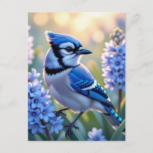 Pretty Blue Jay and Lilacs | Just Saying Hi Postcard (Front)