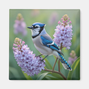 Pretty Blue Jay Standing on Lilac Branches Magnet