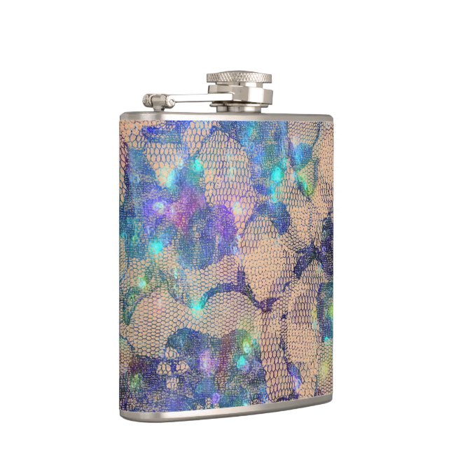 Pretty Blue Lace Roses Hip Flask (Right)