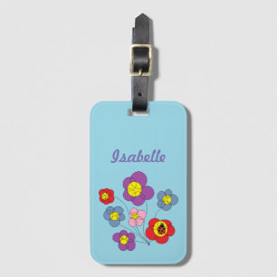 Pretty Blue Ladybug and Flowers Pattern Name Luggage Tag