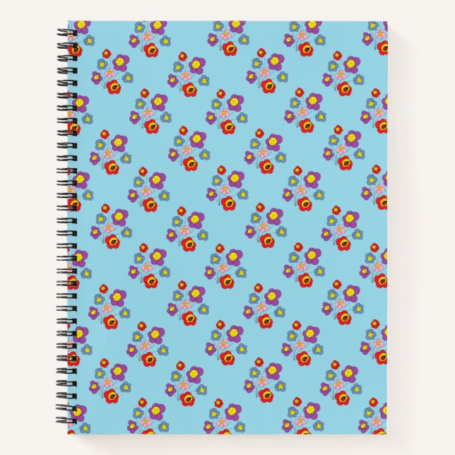 Pretty Blue Ladybug and Flowers Pattern Notebook (Front)
