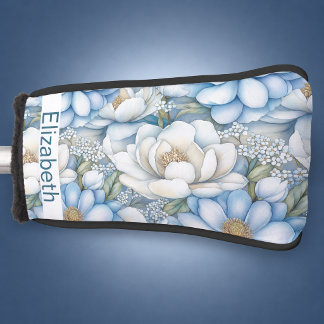 Pretty Blue Magnolia and Peony Personalised Golf Head Cover