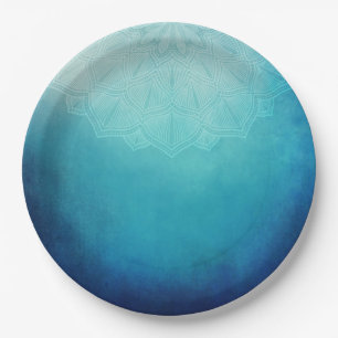 Pretty Blue Mandala Abstract Paper Plate