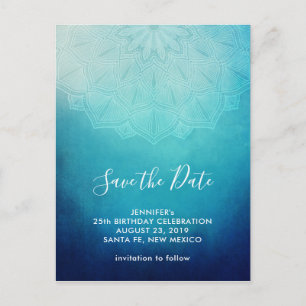 Pretty Blue Mandala Abstract  Save the Date Postcard