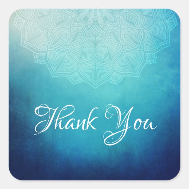 Pretty Blue Mandala Abstract Thank You Square Sticker (Front)