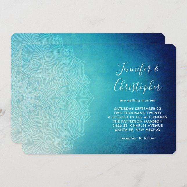 Pretty Blue Mandala Abstract Wedding Invitation (Front/Back)